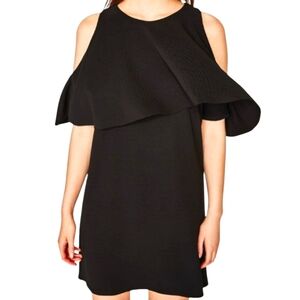 Zara Black Dress Cold Shoulder Ruffle - New - L - Elegant Modest & Chic Formal.
